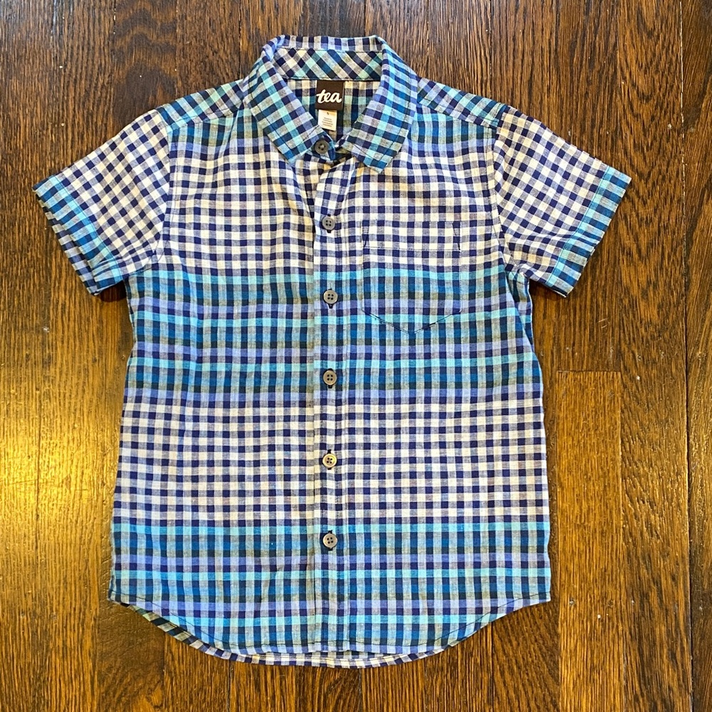 Tea Collection Checkered Blue and White Kids Shirt